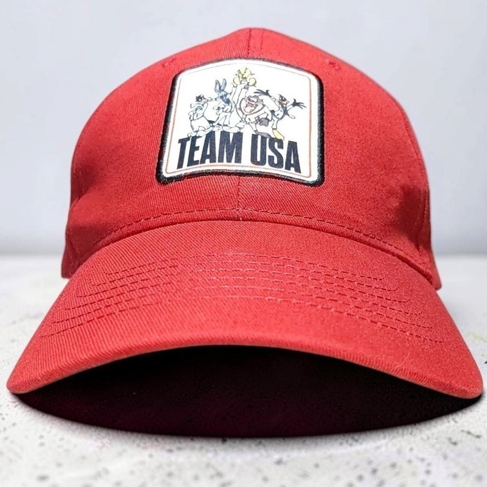 Looney Tunes Team USA Graphic Patch Hat OSFM Unisex Red Strapback Baseball Cap